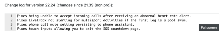 The release notes for Beta Version 22.24 for the Garmin Fenix 8 and related smartwatches