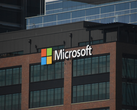 The Microsoft logo/sign on a building