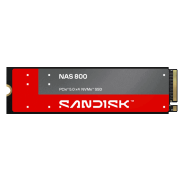 Sandisk NAS 800 M.2 NVMe SSD with a red and gray label