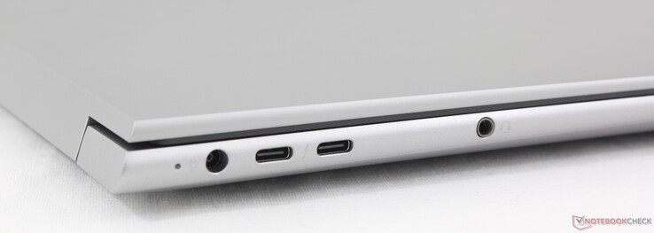 Left: Power supply, 2x USB-C 4.0 with Thunderbolt 4 (40 GBit/s, DisplayPort-ALT 1.4), 3.5 mm stereo