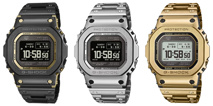 From left to right: the Casio GMW-BZ5000BD-1, GMW-BZ5000D-1 and GMW-BZ5000GD-1 watches
