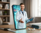 Doctor coming out of a smartphone