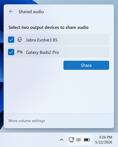 Selecting two compatible Bluetooth LE Audio devices from the configuration menu.