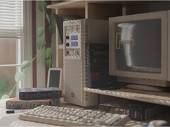 Maingear Retro98 prebuilt gaming PC shown on desktop (Image source: Maingear PR with edits)