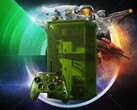 Xbox Series X25 console seen in front of exclusive games