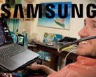 Neuralink patient using BCI, with Samsung logo on top.