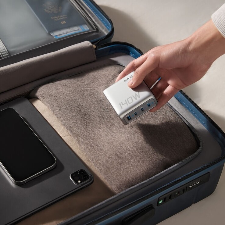 The Anker 140W fast charger is very compact and features a foldable design.