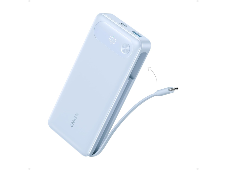 The Anker Power Bank (20K, 87W, Built-In USB-C Cable) in Misty Blue