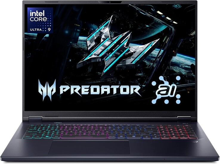 The image shows a marketing image for the Acer Predator Helios Neo 18 gaming laptop from its front view.