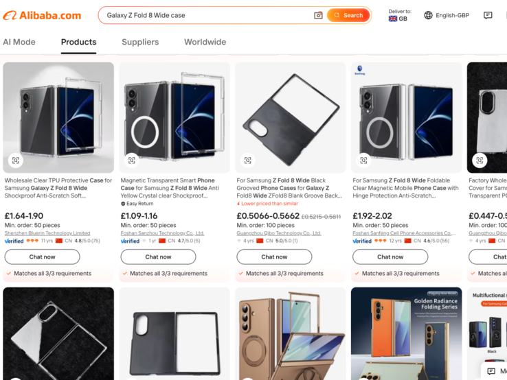 Galaxy Z Fold 8 Wide cases listed on Alibaba.