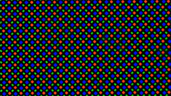 The OLED display uses an RG/BG sub-pixel matrix consisting of one red, one blue, and one green LED each.