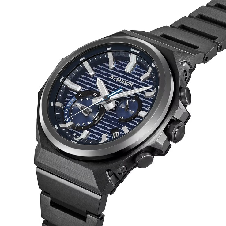 The GST-B1000BD-2A pairs a blue textured dial with a dark ion-plated stainless steel case and bracelet.