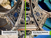 Comparison of Standard and Neural Materials shows Nvidia can greatly cut VRAM needs for games. (Image source: Nvidia, edited)