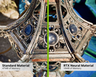 Comparison of Standard and Neural Materials shows Nvidia can greatly cut VRAM needs for games. (Image source: Nvidia, edited)