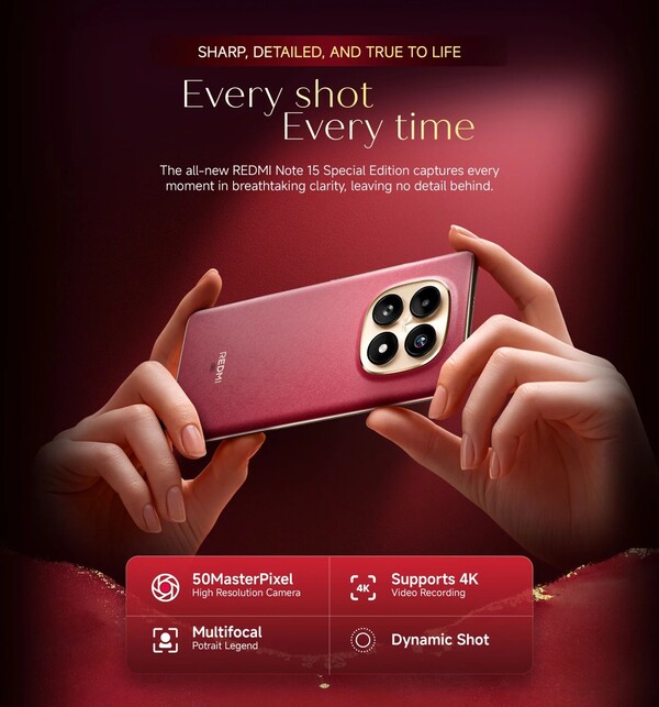 The Redmi Note 15 5G Special Edition has a 50MP primary rear camera.