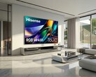 The Hisense 116UXS TV (pictured hanging on a wall of a living room) is on show at CES 2026. (Image source: Hisense)