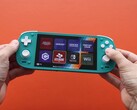 Retroid Pocket G2 handheld console showing the emulation menu with icons for GameCube, Game Boy, Super Nintendo, Wii, and Nintendo Switch (Image source: Retro Game Corps via YouTube)