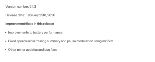 The release notes for Polar Ignite 3 firmware version 5.1.3