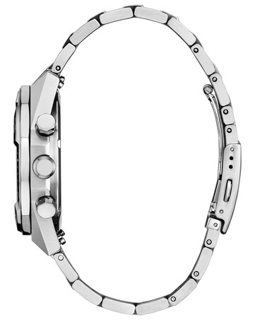 Citizen Nighthawk CA0890-54H chronograph watch with a gray dial, silver-tone stainless steel bracelet, rotating bezel, three subdials, and date display at 3 o’clock.