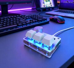 The SayoDevice O3C mini Hall-effect keypad with Hall-effect keys, RGB effects, and metal rotary knob