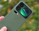 The Xiaomi 17 Pro with its secondary display on show.