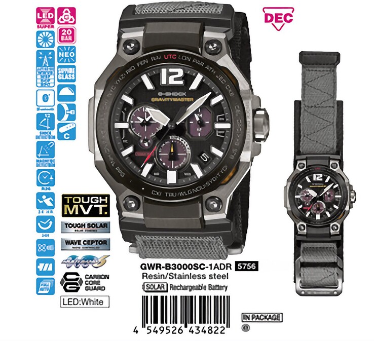 Close-up of the Casio G-Shock Gravitymaster GWR-B3000SC-1A, highlighting its aviation-inspired analog dial, luminous hour markers, three subdials, and rugged stainless-steel and resin case.