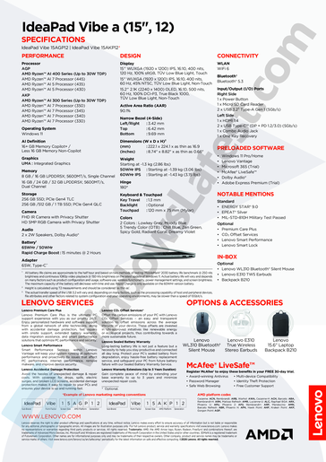 Leaked spec sheet of the IdeaPad Vibe 15 inch