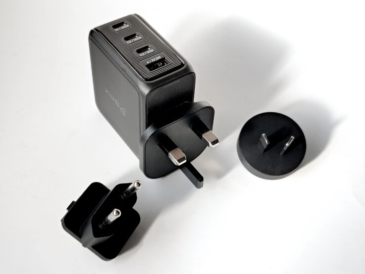 AC plug adapters slide onto the charger.