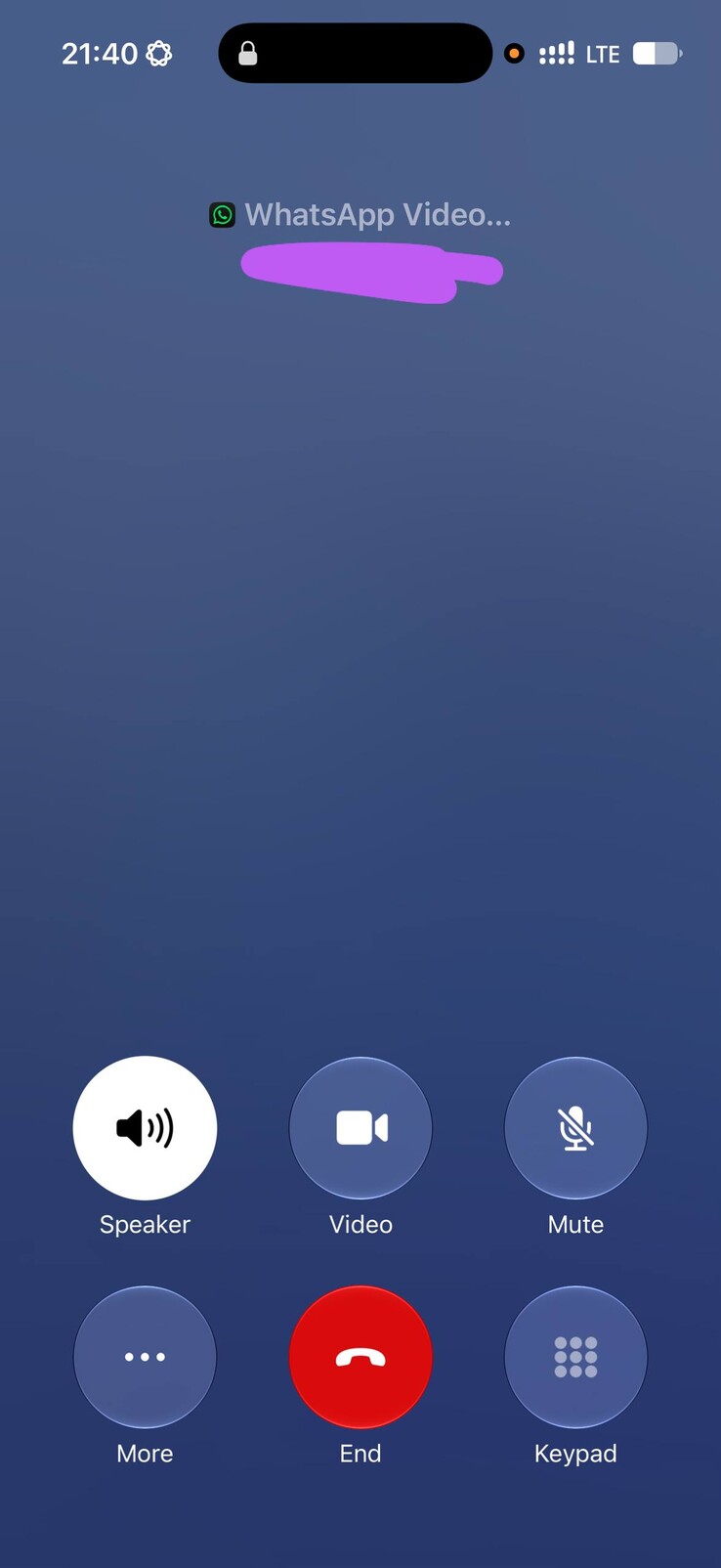 WhatsApp Call interface on iPhones uses Apple's native cellular screen