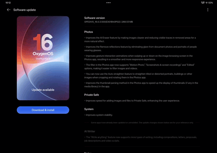 OxygenOS B40P02 OTA on OnePlus Pad 3