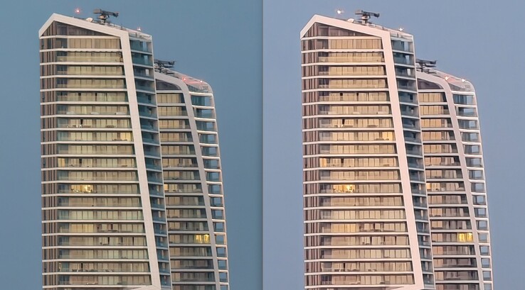 Left: With teleconverter at 200 mm. Right: Without teleconverter.