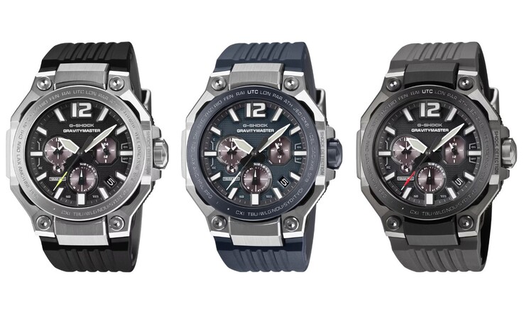 The Casio G-Shock GWR-B3000-1A, the G-Shock GWR-B3000A-2A, and the G-Shock GWR-B3000B-8A (from left to right)