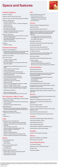 Snapdragon 8 Elite Extreme Gen 6: Specifications