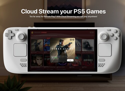 Asobi: Remote Play shown cloud streaming on a Steam Deck