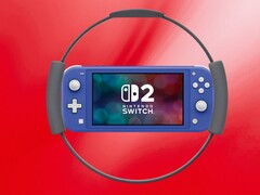Mockup of Switch 2 Lite surrounded by Ring Fit controller