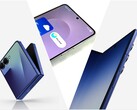 Galaxy Z Flip 7 (left), Galaxy S25 Edge (middle), Galaxy Z Fold 7 (right).