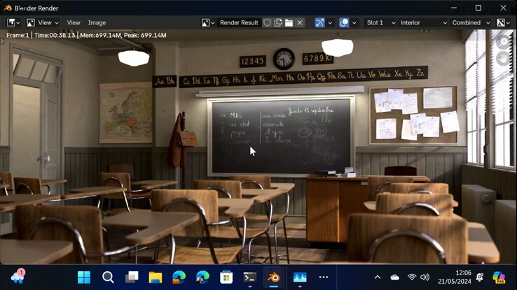 The Blender Classroom benchmark was run on a Snapdragon X Elite system at MS Build 2024. (Source: Microsoft)