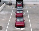 The 2026 Model Y in Ultra Red coming out of the factory. (Image source: Tesla)