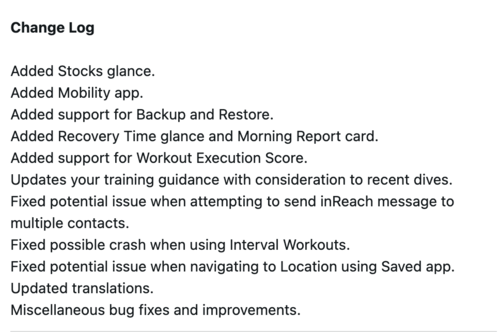 The change log for software version 14.14 for the Garmin Instinct 3 series smartwatches