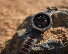 Pictured - the Amazfit T-Rex Ultra 2 against a rocky background.