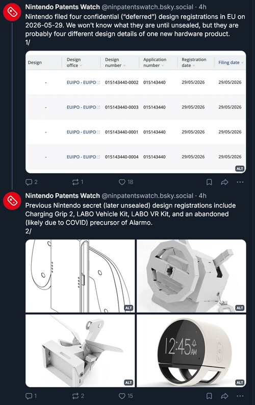 Nintendo design filings@EUIPO website