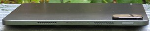 Left: Loudspeaker, microphone, loudspeaker, power button