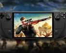 The Sniper Elite Classics Collection is worth $242.94. Pictured: Steam Deck with the latest game from the series. (Image source: Valve - edited)