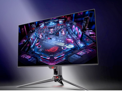 A promo image for the Asus The Asus ROG Swift PG32UCDMR.