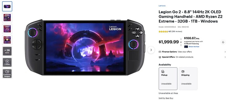 Legion Go 2 listed on Best Buy.