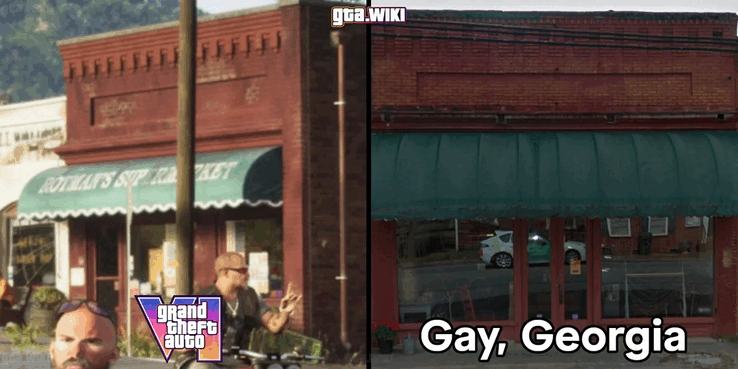 A comparison of a building from GTA 6 with its apparent real-world counterpart in Gay, Georgia. (Image source: Reddit)