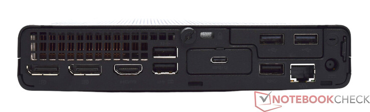 Rear: 2x DisplayPort 1.4, HDMI 2.1, 3x USB Type-A 10 Gbit/s, 2x USB Type-A 2.0, USB Type-C 10 Gbit/s, RJ45 GBit-LAN, power connector