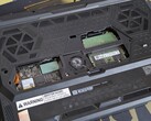 Raider 16 HX Max with bottom subpanel removed revealing the SODIMM and SSD slots