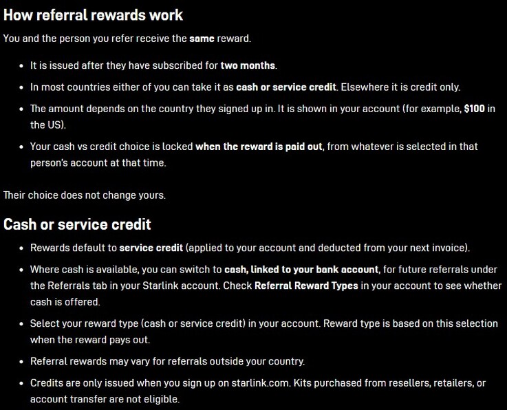 Starlink cash referral conditions