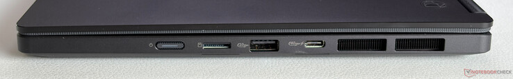 Right: Power button, microSD-card reader, USB-A 3.2 Gen.2 (10 Gbps), USB-C 4.0 (40 Gbps, DisplayPort, power delivery)
